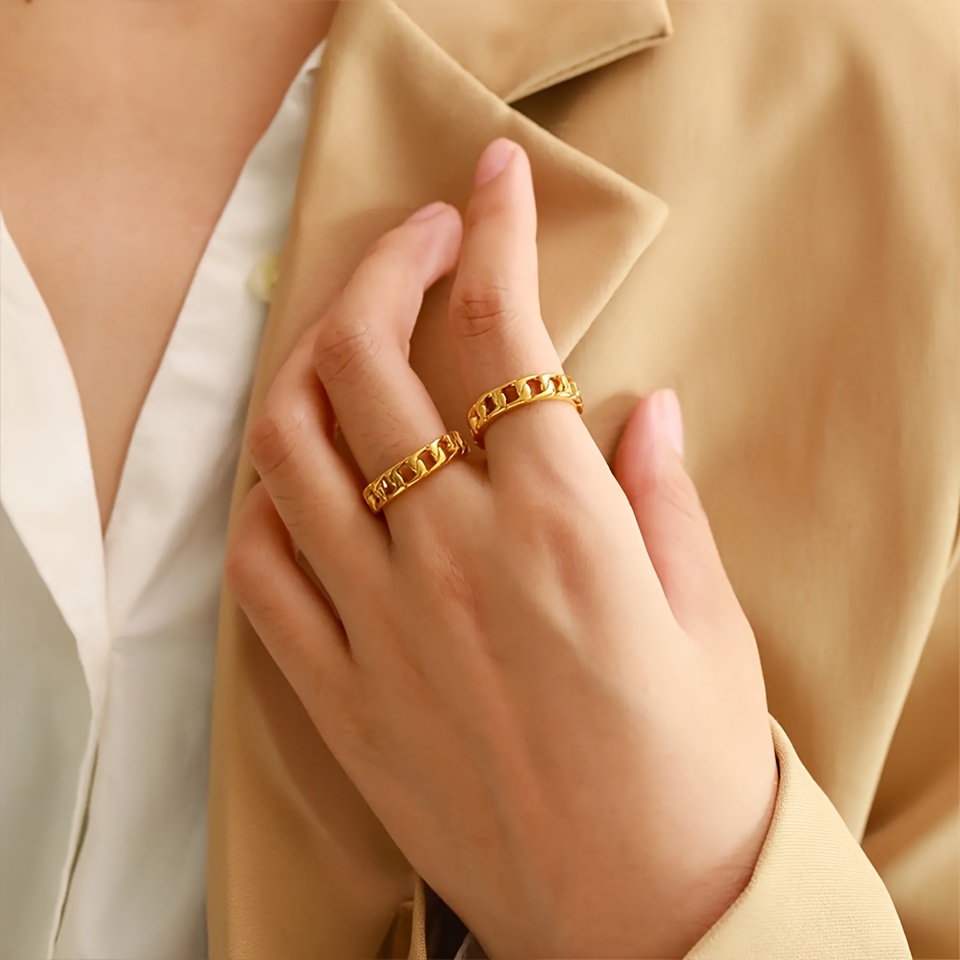 Stainless Steel Cuban Chain Ring Unisex Jewelry